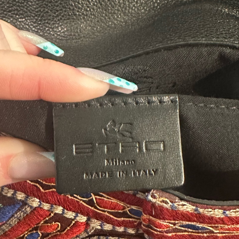 Etro Goa Leather Embroidery Bead & PomPom Magnetic Closure Braided Shoulder Bag - Picture 8 of 8